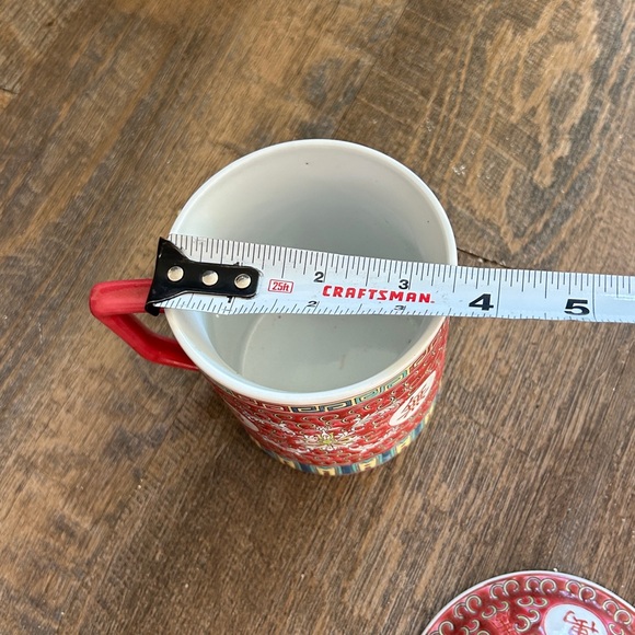 Vintage Mun Shou Chinese Tea Coffee Cup Mug Porcelain with Lid Rose Red - Picture 4 of 8